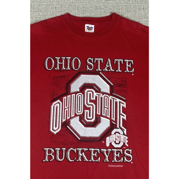 Vintage 1990s Ohio State Buckeyes Large Print Logo Red T Shirt Sz Large TNT Tag - Picture 2 of 10